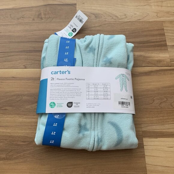 Carter's Cow Moon Stars Turquoise Fleece Footed Pajama Sleeper 2T New - Picture 2 of 7